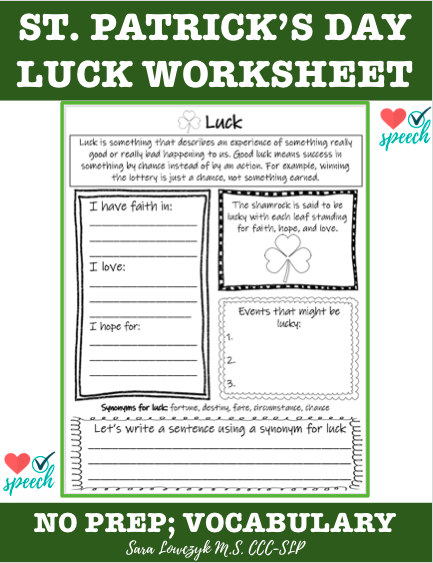 Luck Definition Worksheet For St. Patrick’s Day image