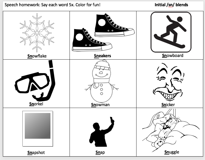 Initial /sn/ Words Coloring Pages image