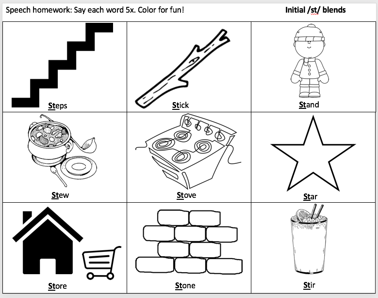 Initial /st/ Blends Word Coloring Pages image