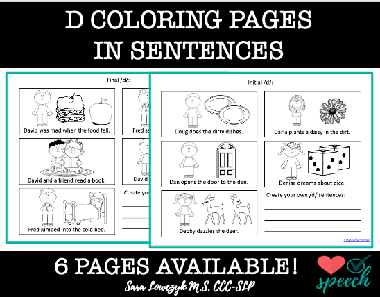 Articulation /d/ Sentence Coloring Sheets: All Positions image