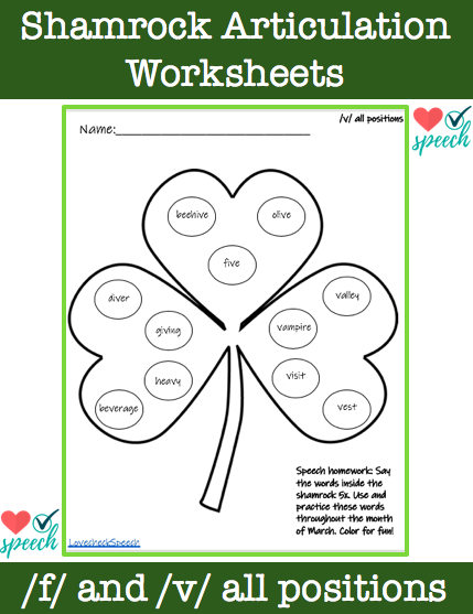 Articulation /f/ and /v/ Polka Dot Shamrock Worksheets For St. Patrick’s Day image