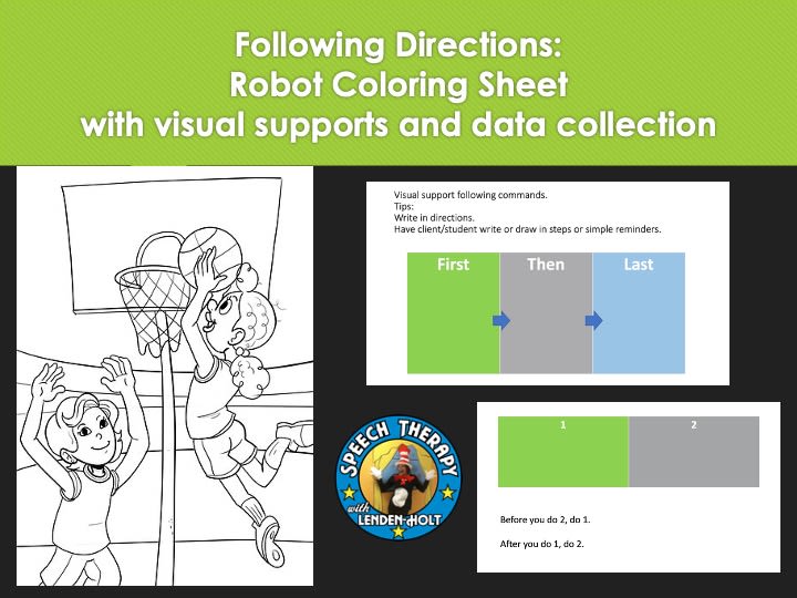 Following Directions: Basketball Coloring Sheet With Visual Supports and Data Collection image