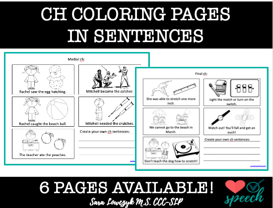Articulation /ch/ Sentence Coloring Sheets: All Positions image
