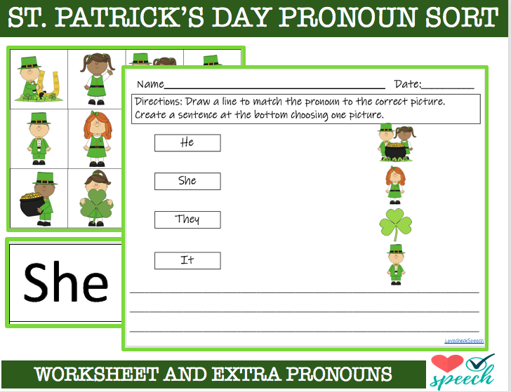 St. Patrick’s Day Pronoun Sort and Worksheet image