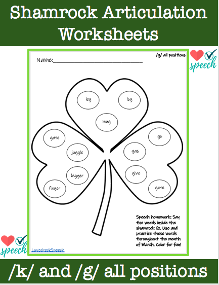 Articulation /k/ and /g/ Polka Dot Shamrock Worksheets For St. Patrick’s Day image