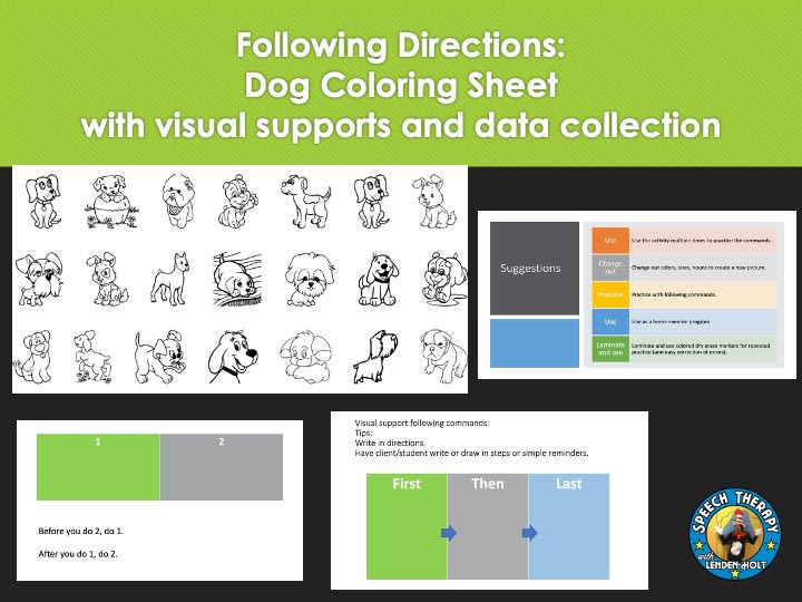 Following Directions: Dog Coloring Sheet With Visual Supports and Data Collection image