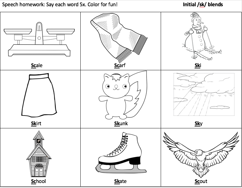 Initial and Final /sk/ Blends In Words Coloring Pages. image