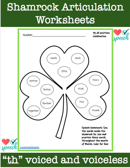 Articulation TH Polka Dot Shamrock Worksheets For St. Patrick’s Day image