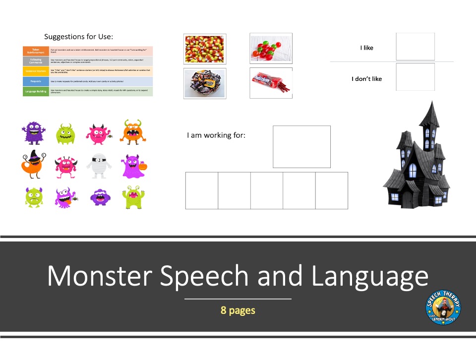 Monster and Halloween Speech and Language Activities With Sentence Strips (AAC) image