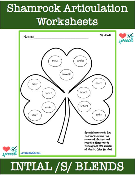 Articulation /s/ Blend Shamrock Worksheets image