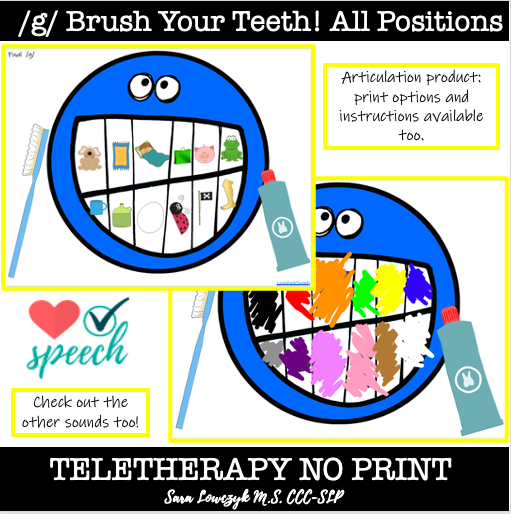 Articulation /g/ Brush Your Teeth Activity All Positions image
