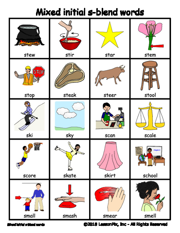 Mixed s Blend Picture Word List Ambiki