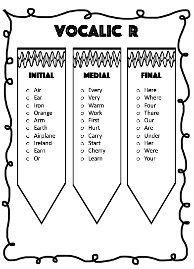 vocalic r words list speech therapy