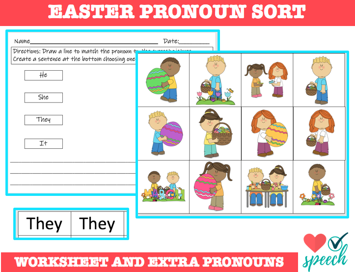Easter Pronoun Sort and Worksheet image