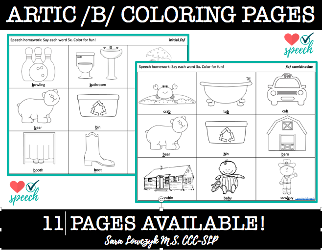 Articulation /b/ Coloring Sheets: All Positions image