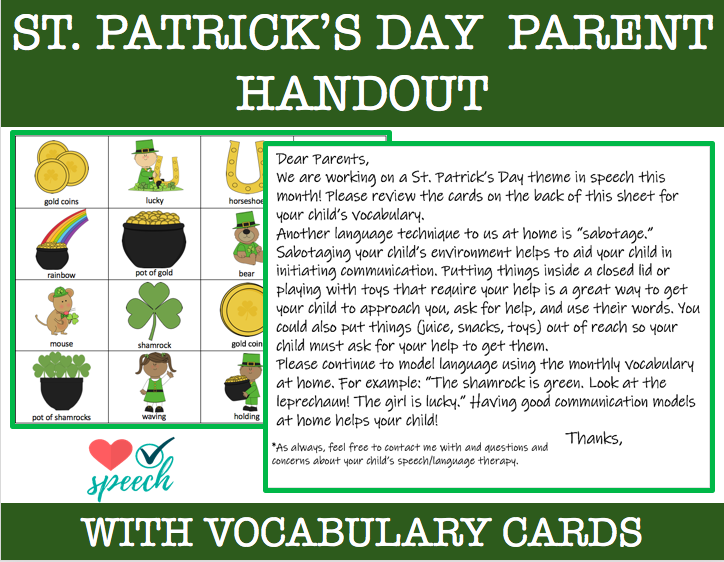 St. Patrick’s Day Parent Handout and Vocabulary image