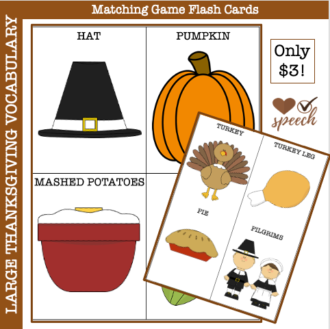 Large Vocabulary Cards For Thanksgiving (Matching Game/Go-Fish) LOW PREP image
