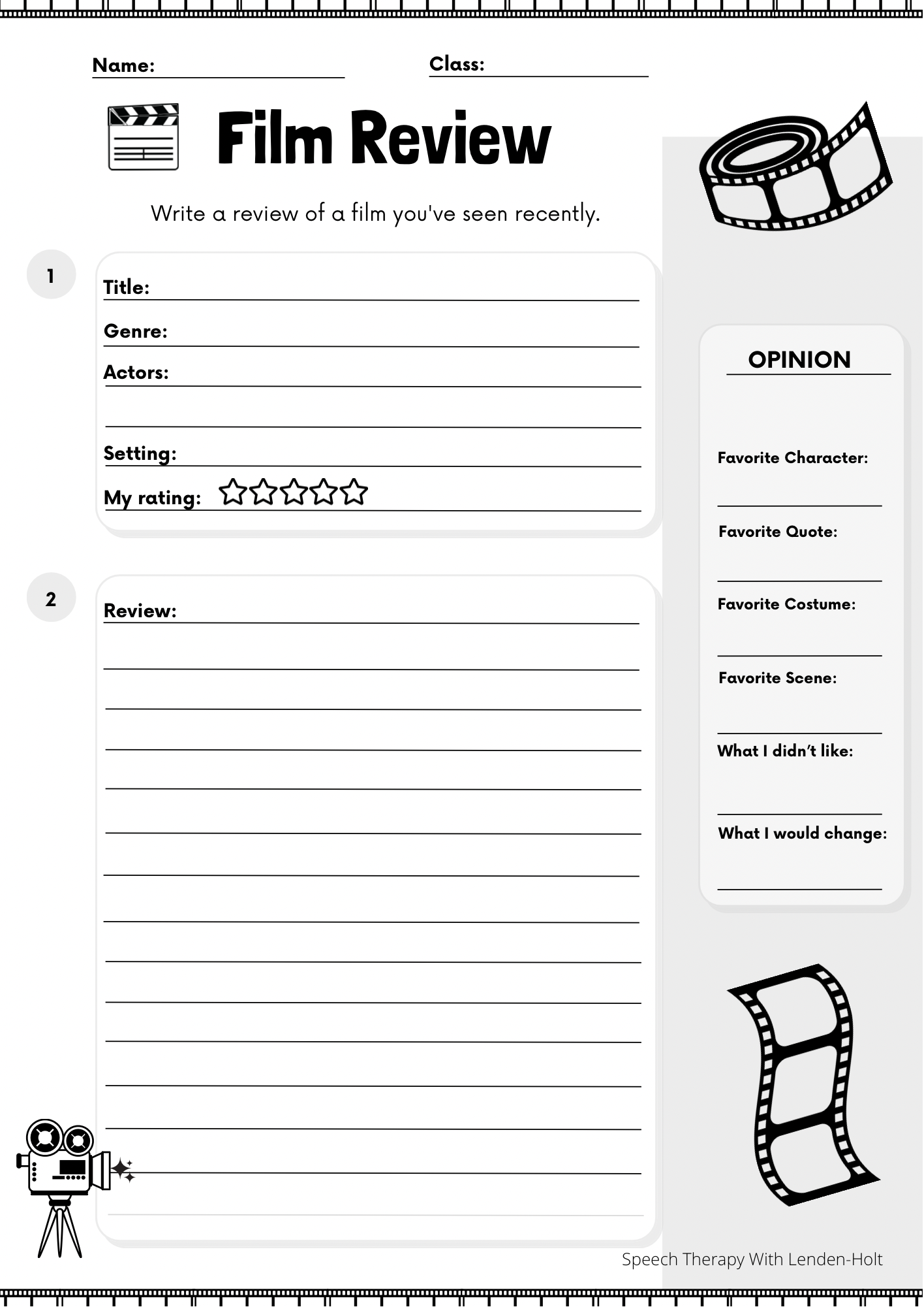 Film Movie Review Writing Prompts and Discussion image