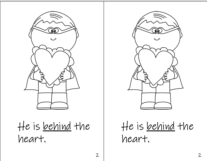 Valentine’s Day Preposition Coloring Book In B&W image