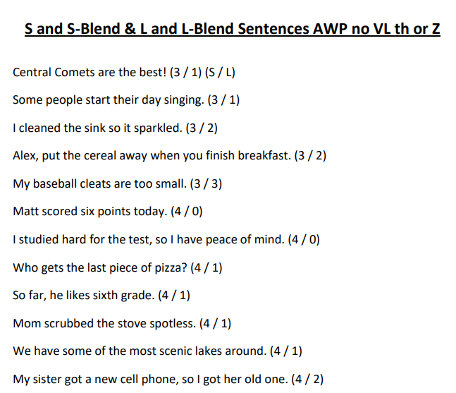 S, S Blend, L and L Blend Sentences AWP Without VL Th or Z image