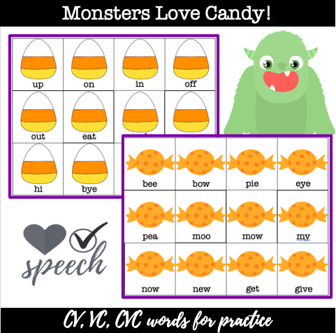 Monsters Love Candy! Apraxia Resource CV, VC, CVC Words image