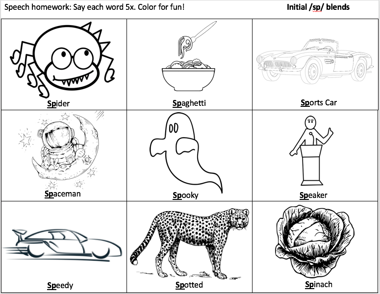 Initial /sp/ Words Coloring Pages image