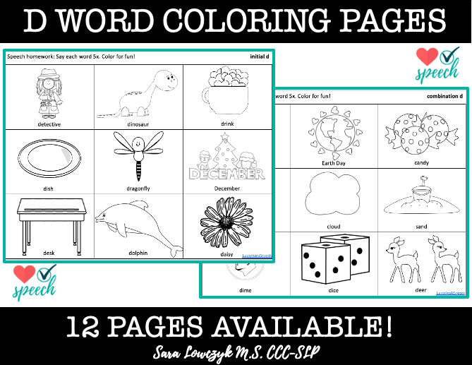 Articulation /d/ Coloring Sheets: All Positions image