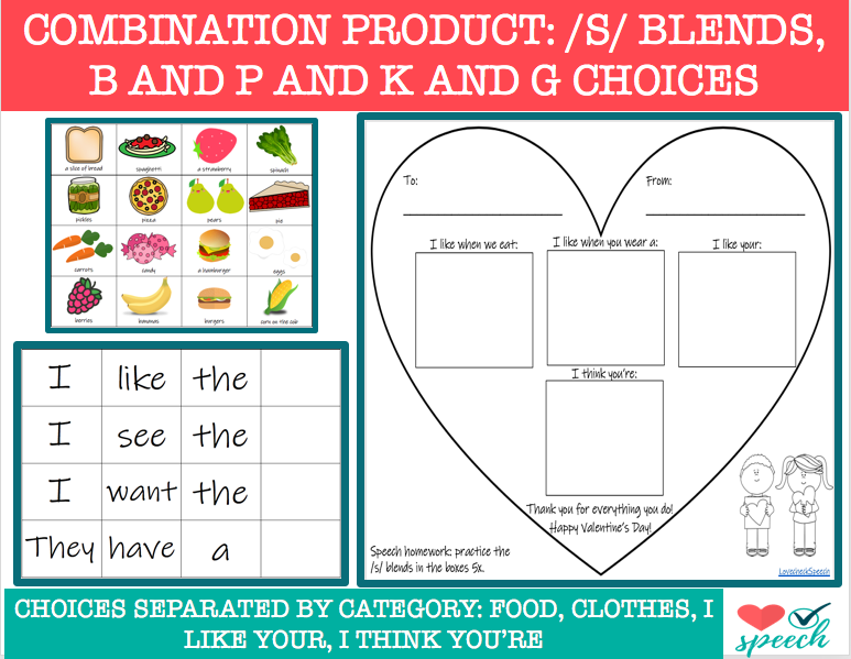 Silly Valentines Articulation Combo: /p/, /b/, /k/, /g/, and /s/ Blends Choices image