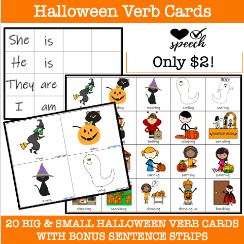 Verb Flash Cards (Big and Little Cards) For Halloween LOW PREP image