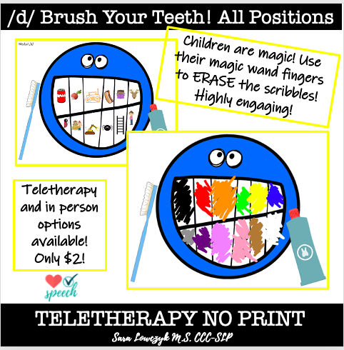 Articulation /d/ Brush Your Teeth Activity All Positions image
