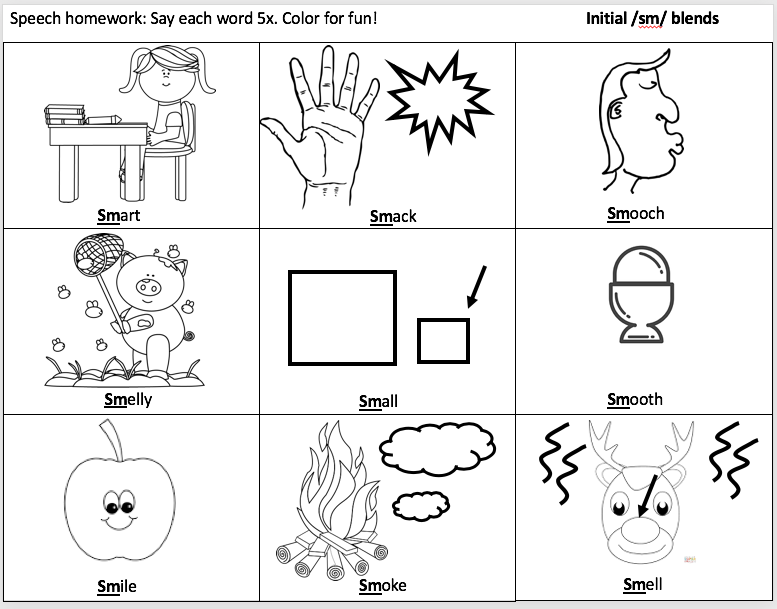 Initial /sm/ In Words Coloring Page image